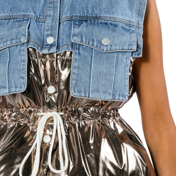 AKIRA BRAND "TO THE MOON METALLIC PUFFER VEST WITH DENIM LARGE **NWT** - Picture 3 of 5